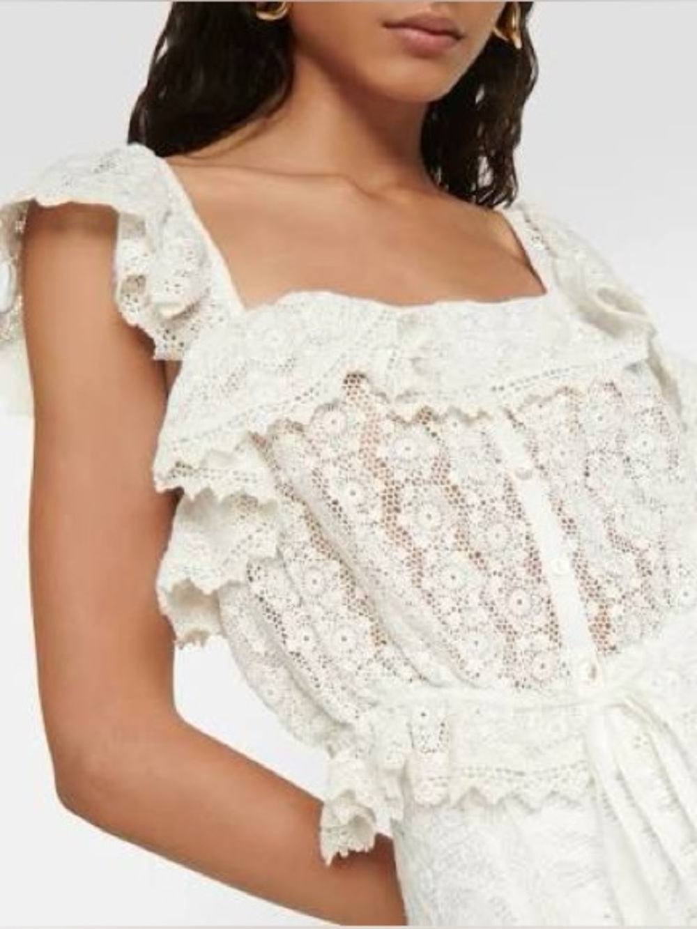 LoveShackFancy Coquette Romantic Fairy Ivory Crochet Ruffle Top